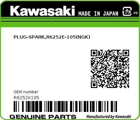 Product image: Kawasaki - R6252K105 - PLUG-SPARK,R6252E-105(NGK)  0