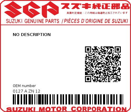 Product image: Suzuki - 0127 A ZN 12 - NO DESCRIPTION  0