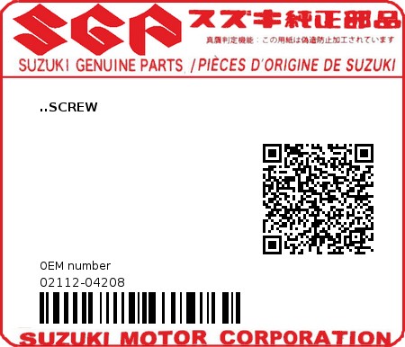 Product image: Suzuki - 02112-04208 - ..SCREW  0