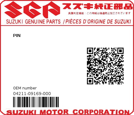 Product image: Suzuki - 04211-09169-000 - PIN  0