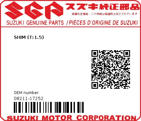 Product image: Suzuki - 08211-17252 - SHIM  0