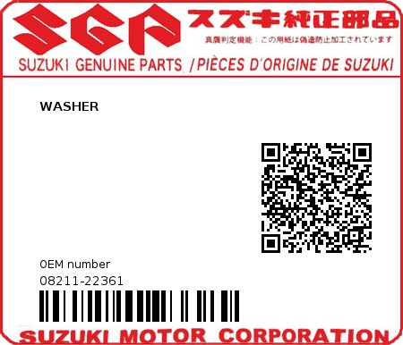 Product image: Suzuki - 08211-22361 - WASHER,THRUST  0