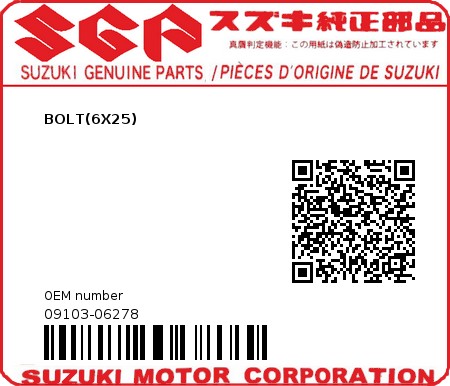 Product image: Suzuki - 09103-06278 - BOLT,TILT LIMIT  0
