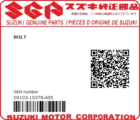 Product image: Suzuki - 09103-10378-A05 - BOLT  0