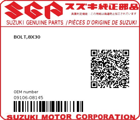 Product image: Suzuki - 09106-08145 - BOLT,8X30  0