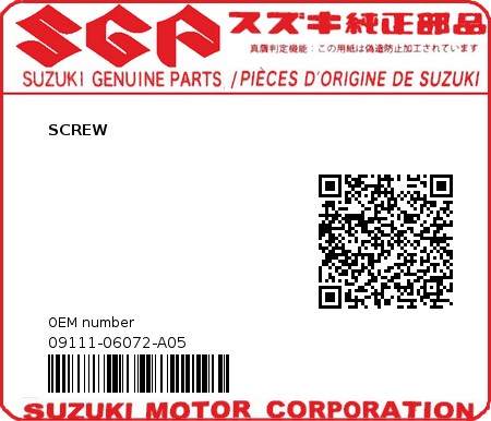Product image: Suzuki - 09111-06072-A05 - SCREW  0