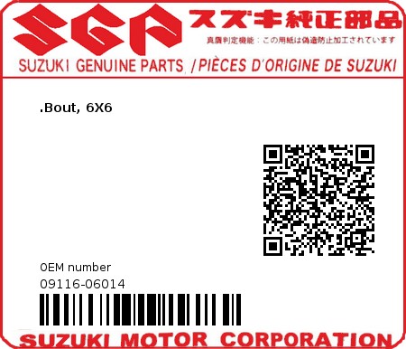Product image: Suzuki - 09116-06014 - BOLT,6X6  0