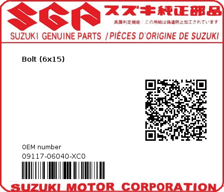 Product image: Suzuki - 09117-06040-XC0 - Bolt (6x15)  0