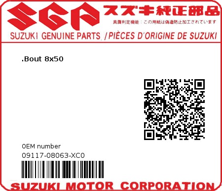 Product image: Suzuki - 09117-08063-XC0 - BOLT,8X50  0