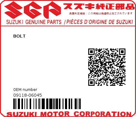 Product image: Suzuki - 09118-06045 - BOLT  0