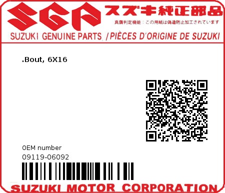 Product image: Suzuki - 09119-06092 - BOLT,6X16  0