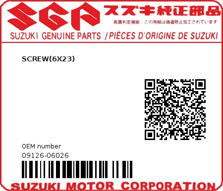 Product image: Suzuki - 09126-06026 - SCREW(6X23)  0