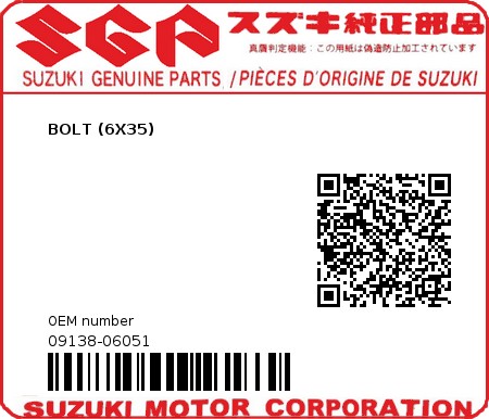 Product image: Suzuki - 09138-06051 - BOLT (6X35)  0