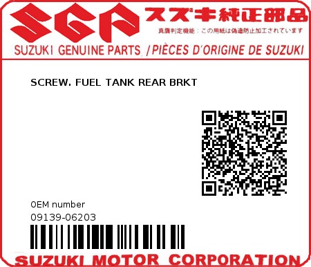 Product image: Suzuki - 09139-06203 - SCREW. FUEL TANK REAR BRKT  0