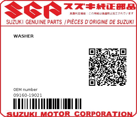 Product image: Suzuki - 09160-19021 - WASHER          0