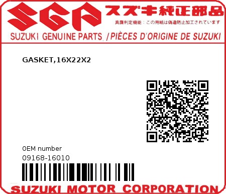 Product image: Suzuki - 09168-16010 - GASKET,16X22X2  0