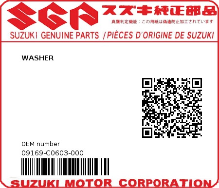 Product image: Suzuki - 09169-C0603-000 - WASHER  0