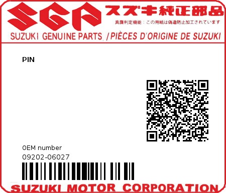 Product image: Suzuki - 09202-06027 - PIN  0
