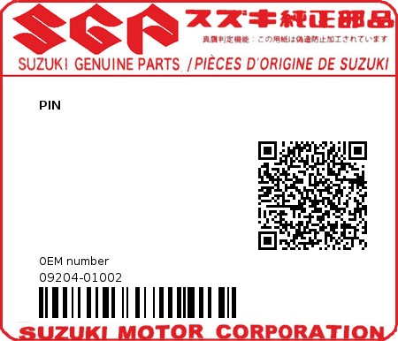 Product image: Suzuki - 09204-01002 - PIN  0