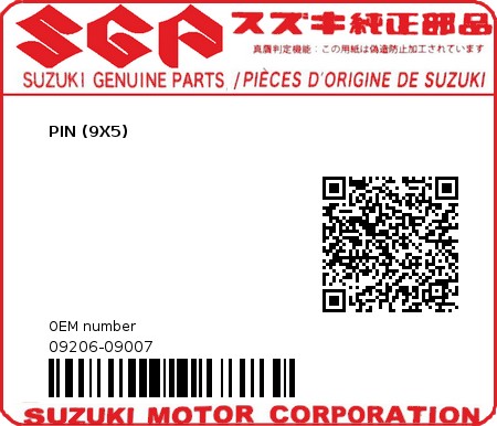 Product image: Suzuki - 09206-09007 - PIN (9X5)  0