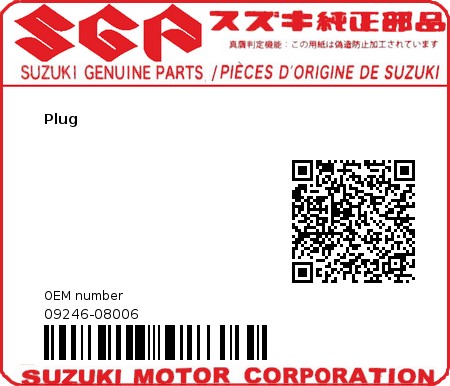 Product image: Suzuki - 09246-08006 - Plug  0
