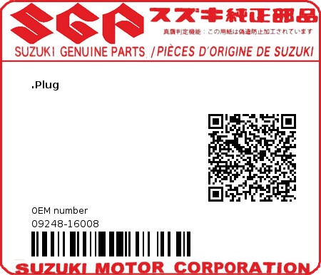 Product image: Suzuki - 09248-16008 - PLUG  0