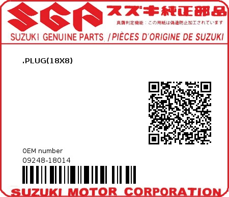 Product image: Suzuki - 09248-18014 - .PLUG(18X8)  0