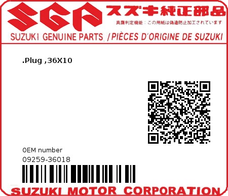Product image: Suzuki - 09259-36018 - PLUG ,36X10  0