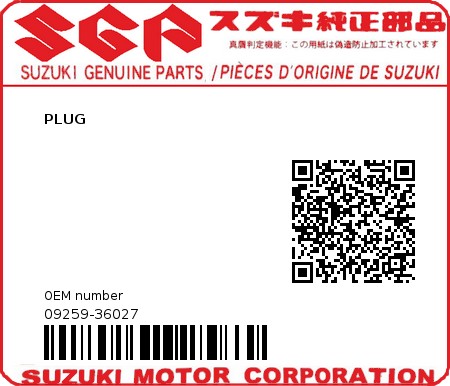 Product image: Suzuki - 09259-36027 - PLUG  0