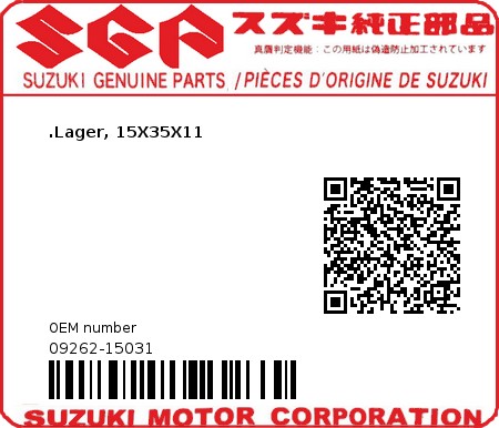 Product image: Suzuki - 09262-15031 - BEARING,15X35X1  0