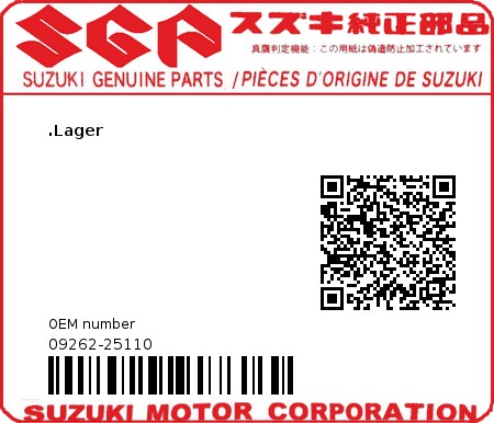 Product image: Suzuki - 09262-25110 - BALL BEARING  0