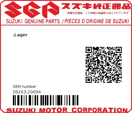 Product image: Suzuki - 09263-20094 - .Lager  0
