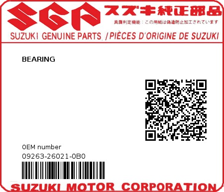 Product image: Suzuki - 09263-26021-0B0 - BEARING  0