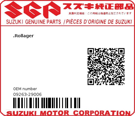 Product image: Suzuki - 09263-29006 - ROLLER BEARING  0
