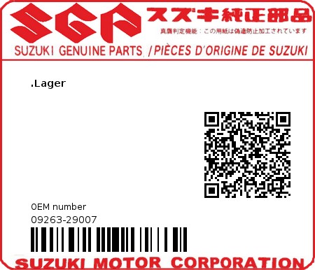 Product image: Suzuki - 09263-29007 - BEARING,PRIMARY  0