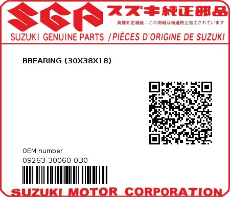 Product image: Suzuki - 09263-30060-0B0 - BBEARING (30X38X18)  0
