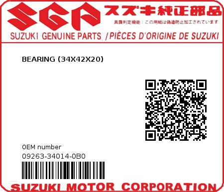 Product image: Suzuki - 09263-34014-0B0 - BEARING (34X42X20)  0
