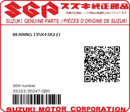 Product image: Suzuki - 09263-35047-0B0 - BEARING (35X43X22)  0