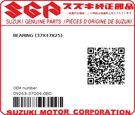 Product image: Suzuki - 09263-37004-0B0 - BEARING (37X47X25)  0