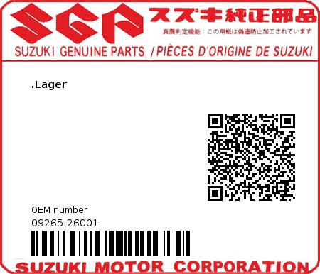 Product image: Suzuki - 09265-26001 - BEARING,STRNG  0