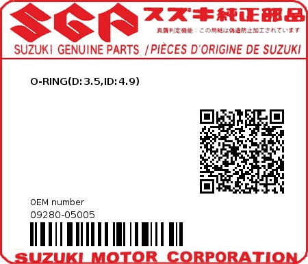 Product image: Suzuki - 09280-05005 - O RING  0