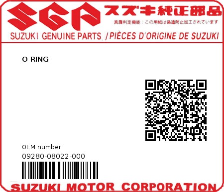Product image: Suzuki - 09280-08022-000 - O RING  0