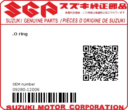 Product image: com.oemmotorparts.site.service.webshopapi.genericmodels.QProductBrand@5c26bbc2 - 09280-12006 - .O ring  0