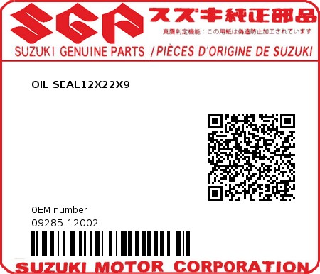 Product image: com.oemmotorparts.site.service.webshopapi.genericmodels.QProductBrand@3ecf4931 - 09285-12002 - OIL SEAL12X22X9  0