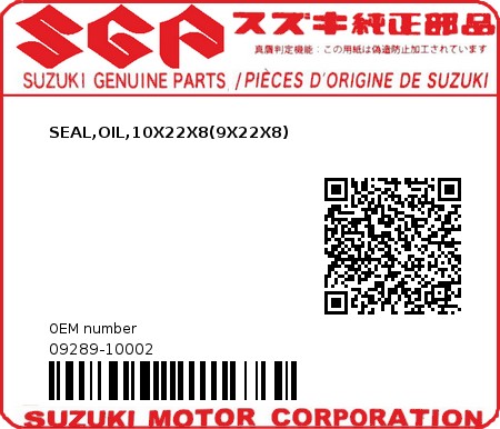 Product image: Suzuki - 09289-10002 - OIL SEAL  0