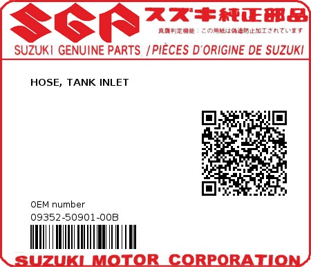 Product image: com.oemmotorparts.site.service.webshopapi.genericmodels.QProductBrand@3e2a9f4e - 09352-50901-00B - HOSE, TANK INLET  0