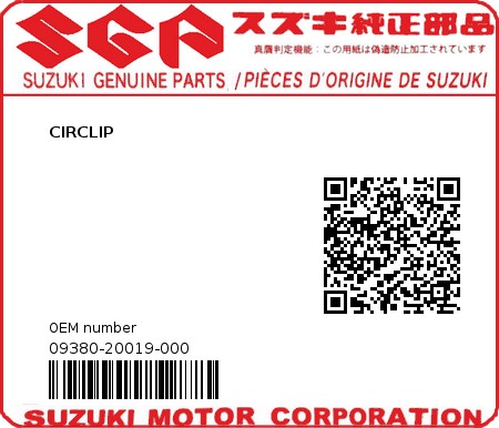 Product image: Suzuki - 09380-20019-000 - CIRCLIP  0