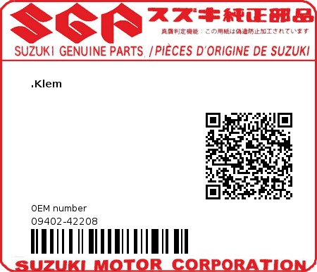 Product image: Suzuki - 09402-42208 - .Klem  0