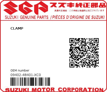 Product image: Suzuki - 09402-48401-XC0 - CLAMP  0
