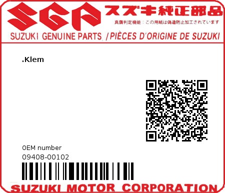 Product image: Suzuki - 09408-00102 - .Klem  0